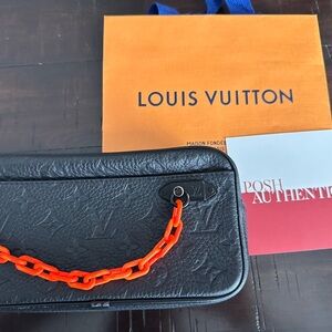 Louis Vuitton Black Bag with Bold Orange Chain